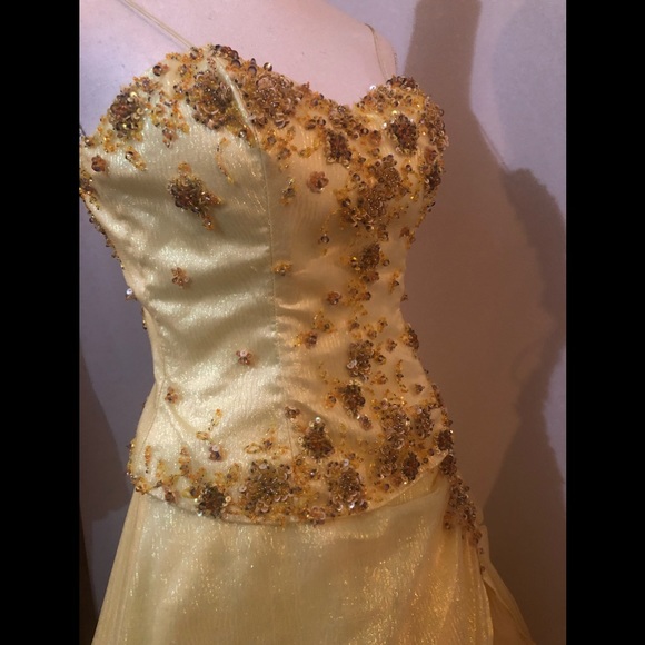 Unique Vintage Beaded Yellow Ballgown - Picture 12 of 17